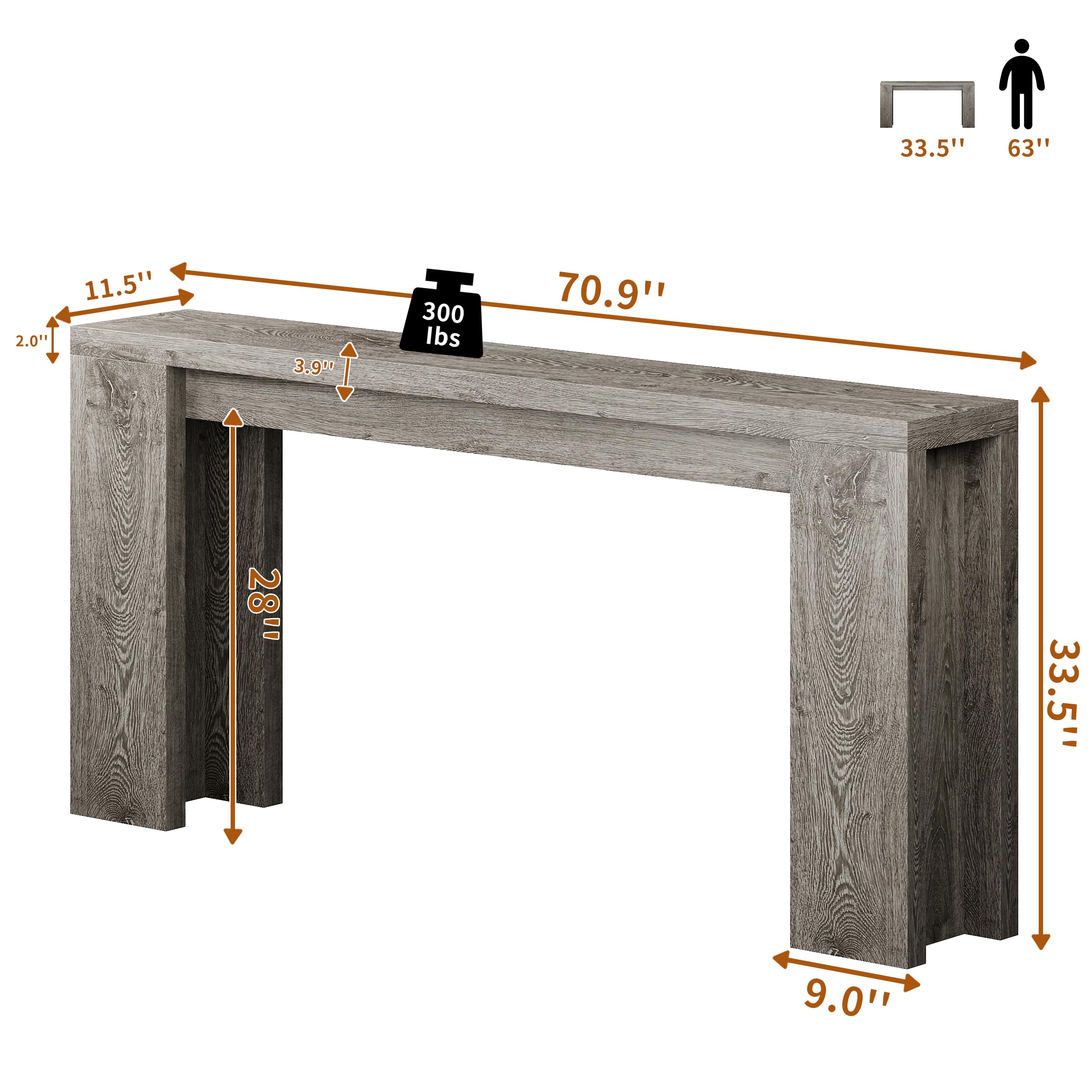 70.9" Extra Long Console Table - Farmhouse Entryway Table