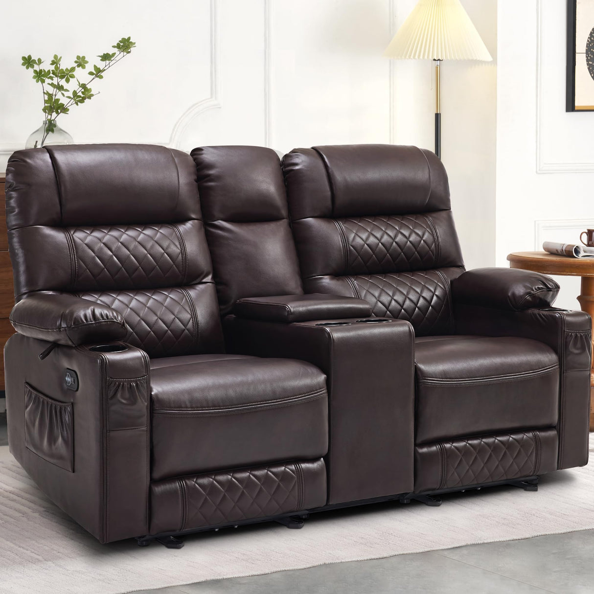 Loveseat Recliner with Console, Electric Reclining Loveseat with Heat and Vibration, Cup