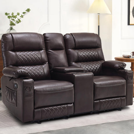 Loveseat Recliner with Console, Electric Reclining Loveseat with Heat and Vibration, Cup