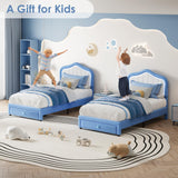 GAOMON Upholstered Twin-XL Size Bed Frame with Smart Led Headboard, Velvet Platform Bed Frame with Storage Drawer for Kids, Wooden Slats Support, No Box Spring Needed, Easy Assembly, Blue