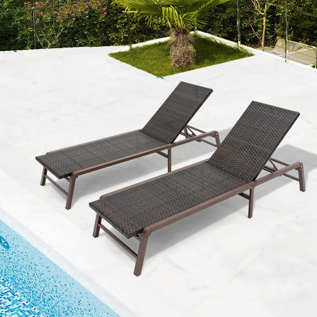 Outdoor Chaise Lounge Set of 2, Assemble-Free Aluminum Lounge Chairs