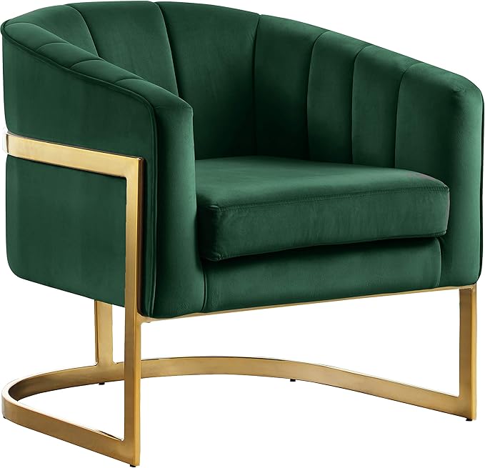 Carter Collection Modern | Contemporary Upholstered Velvet Barrel Accent Chair with Gold Stainless Base, Aqua, 29" W x 27.5" D x 31" H