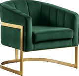 Carter Collection Modern | Contemporary Upholstered Velvet Barrel Accent Chair with Gold Stainless Base, Aqua, 29" W x 27.5" D x 31" H