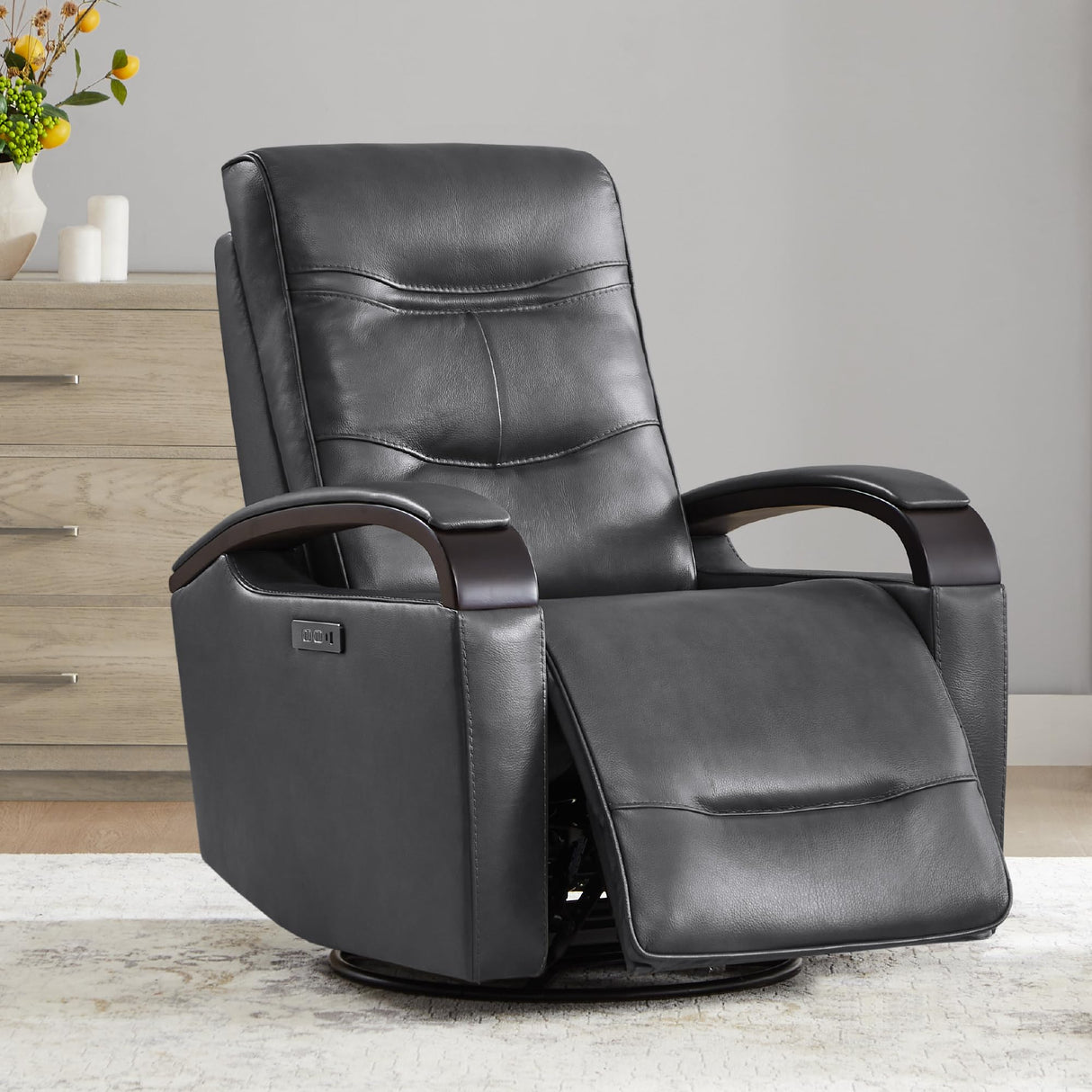 Genuine Leather Power Swivel Glider Rocker Recline,USB Charge Power Headrest