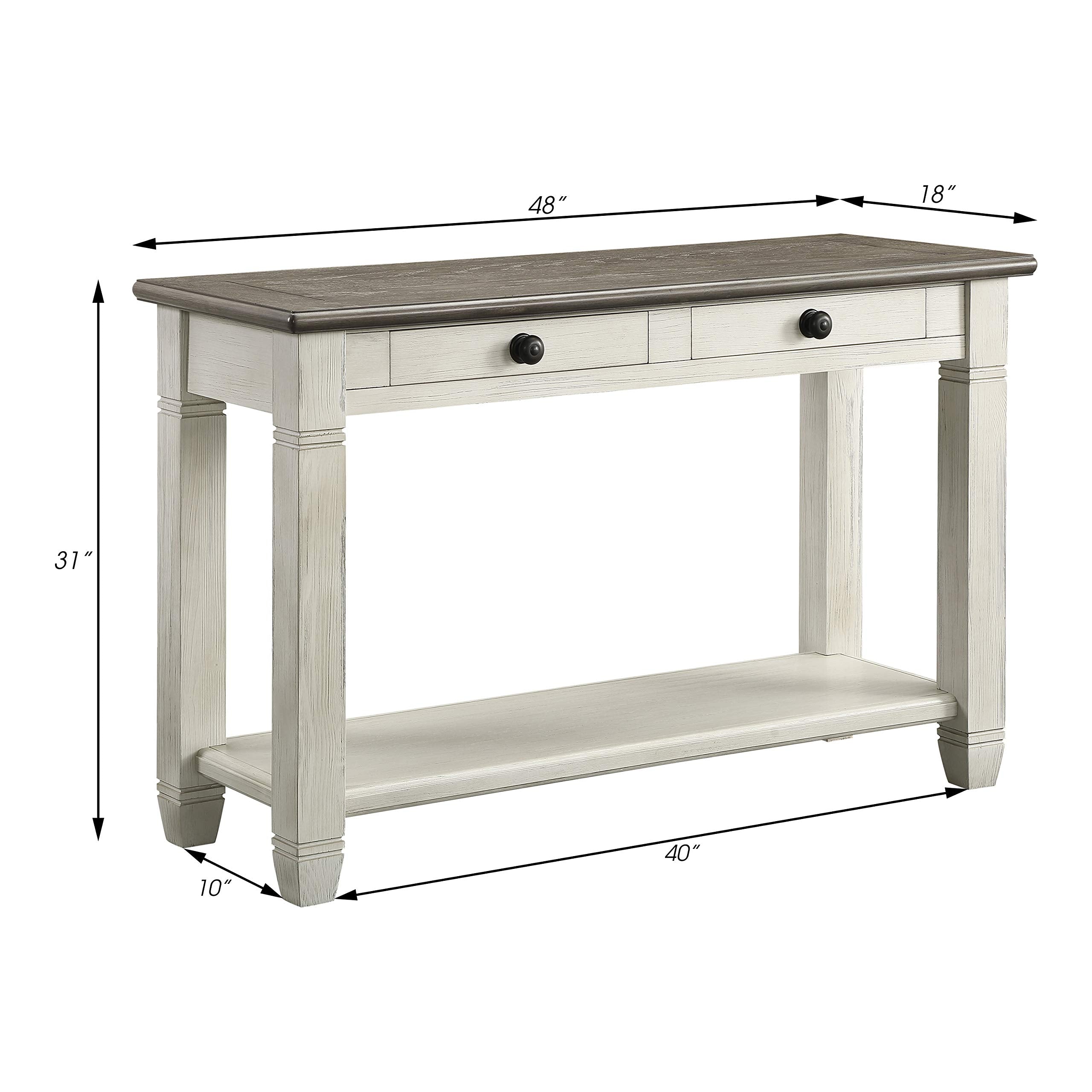 Lilith Two Tone Wood 2-Drawer Sofa Table, 48" x 18", Rosy brown/Antique White