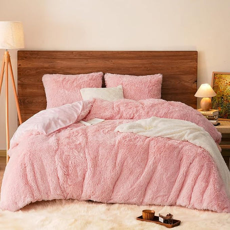 Shaggy Fluffy Faux Fur Duvet Cover Set King Size,Luxury Warm Plush Comforter