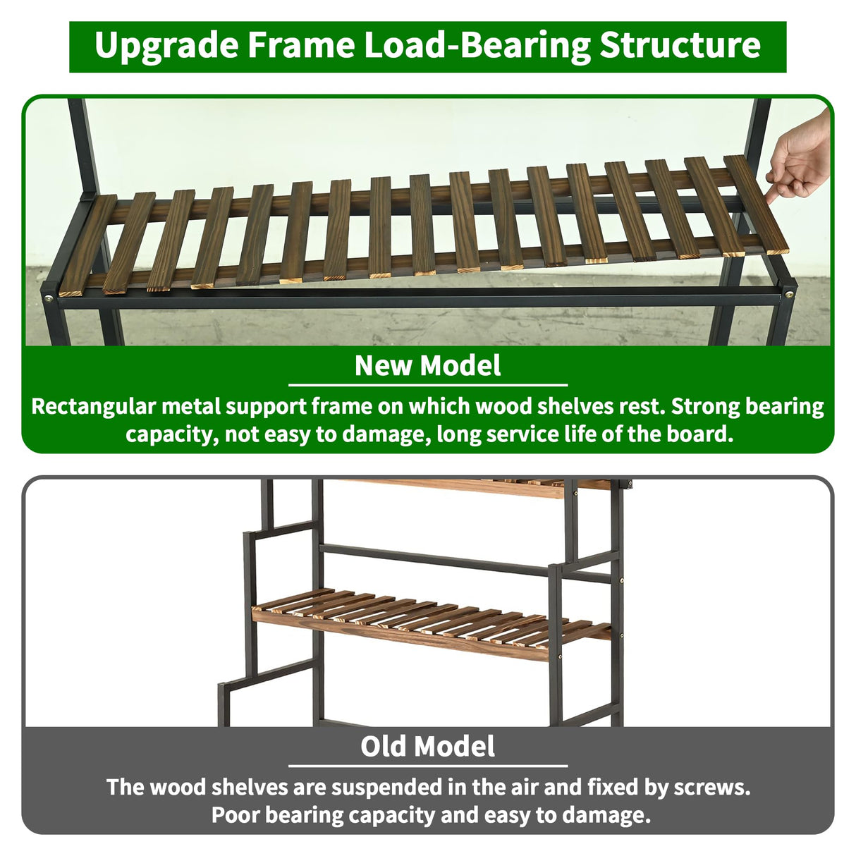 Large Plant Shelf Indoor Outdoor, 3 Tier Heavy Duty Hanging Plant Stand with Bar 39"L x 60" Tall, Metal & Wood Flower Ladder Rack, Plant Display Cabinet Shelves Clearance for Garden Patio Greenhouse