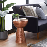Deco 79 Metal Handmade Side End Accent Table End Table with Hammered Design, Side Table 14" x 14" x 20", Copper - Bircata