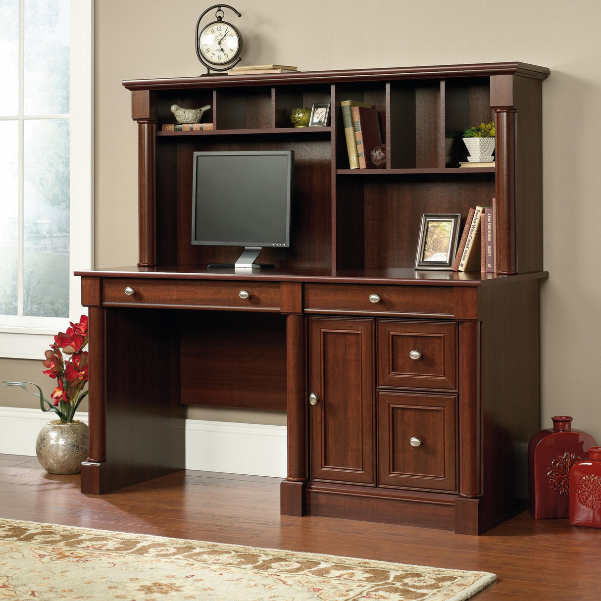 Palladia Computer Desk and Hutch, Select Cherry finish