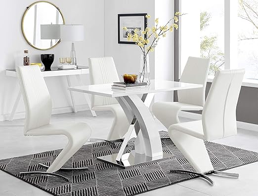 Atlanta White High Gloss Dining Table with Chrome Base & 4 Willow Chairs