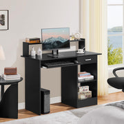 Home Office Wood Computer Desk with Drawers and Pull-Out Keyboard Tray