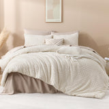 King Size Comforter Set Beige, 3 Pieces Boho King Bedding Comforter Set Cream, All Season Soft Lightweight Tufted Textured Down