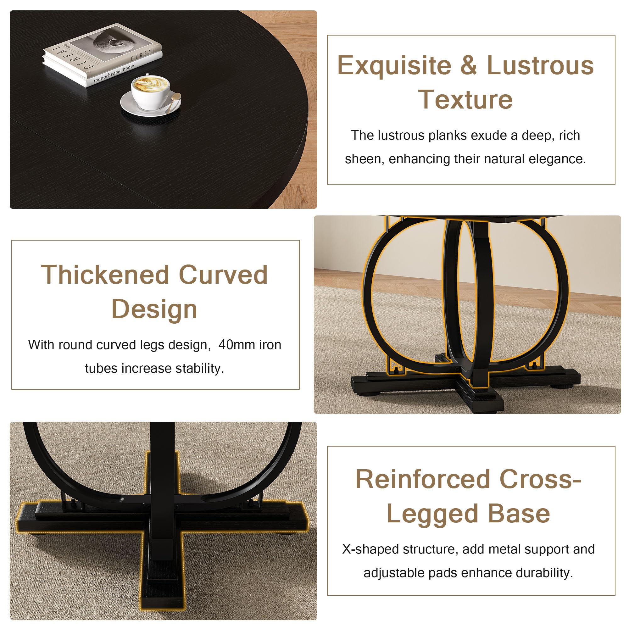 59" Round Extendable Dining Table for 4-6 People