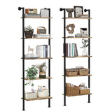 5-Tier Bookshelf Solid Wood Ladder Shelf, Narrow Book shelf Set of 2, Wooden Ladder