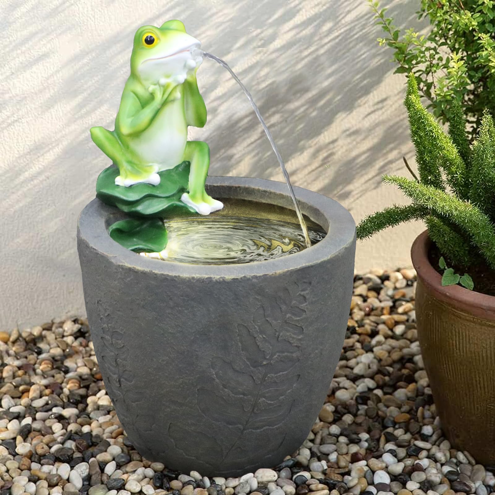 Frog Garden Waterfall Fountain Statue - 25" Outdoor Zen Garden Decor with LED Lights