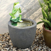 Frog Garden Waterfall Fountain Statue - 25" Outdoor Zen Garden Decor with LED Lights