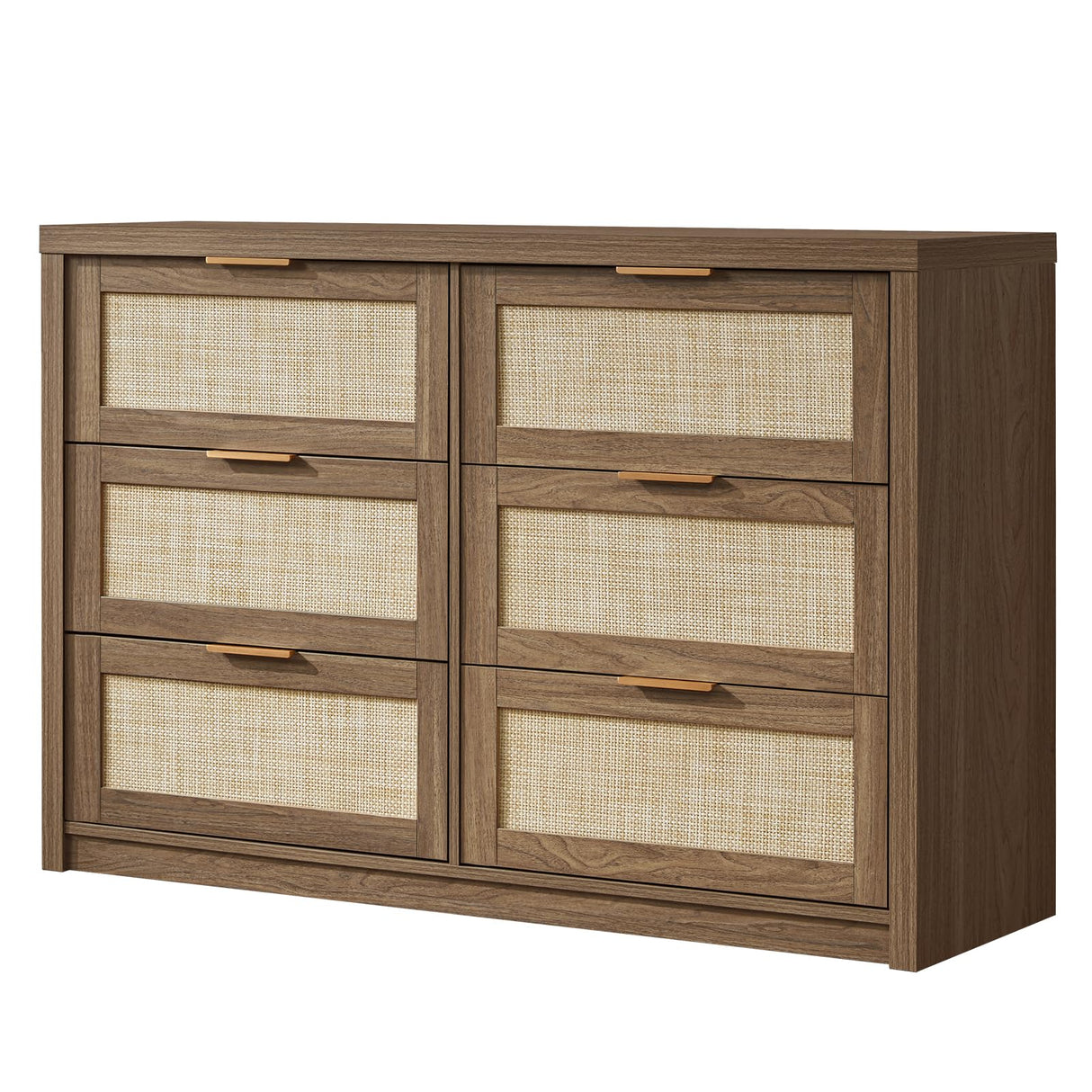 OAKHAM HOME Hampstead Dresser for Bedroom, Rattan 6 Drawer Dresser, Boho Chest of Drawers, Wood Closet Dresser TV Stand for Living Room Hallway, 52.76" W x 17.72" D x 31.69" H