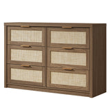 OAKHAM HOME Hampstead Dresser for Bedroom, Rattan 6 Drawer Dresser, Boho Chest of Drawers, Wood Closet Dresser TV Stand for Living Room Hallway, 52.76" W x 17.72" D x 31.69" H