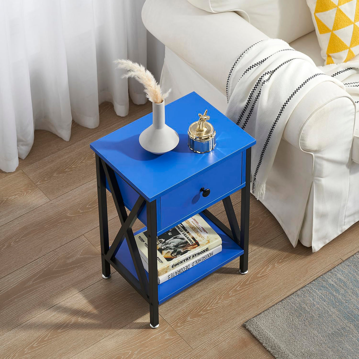 Modern Side End Table, Nightstand Storage Shelf with Bin Drawer for Living Room,