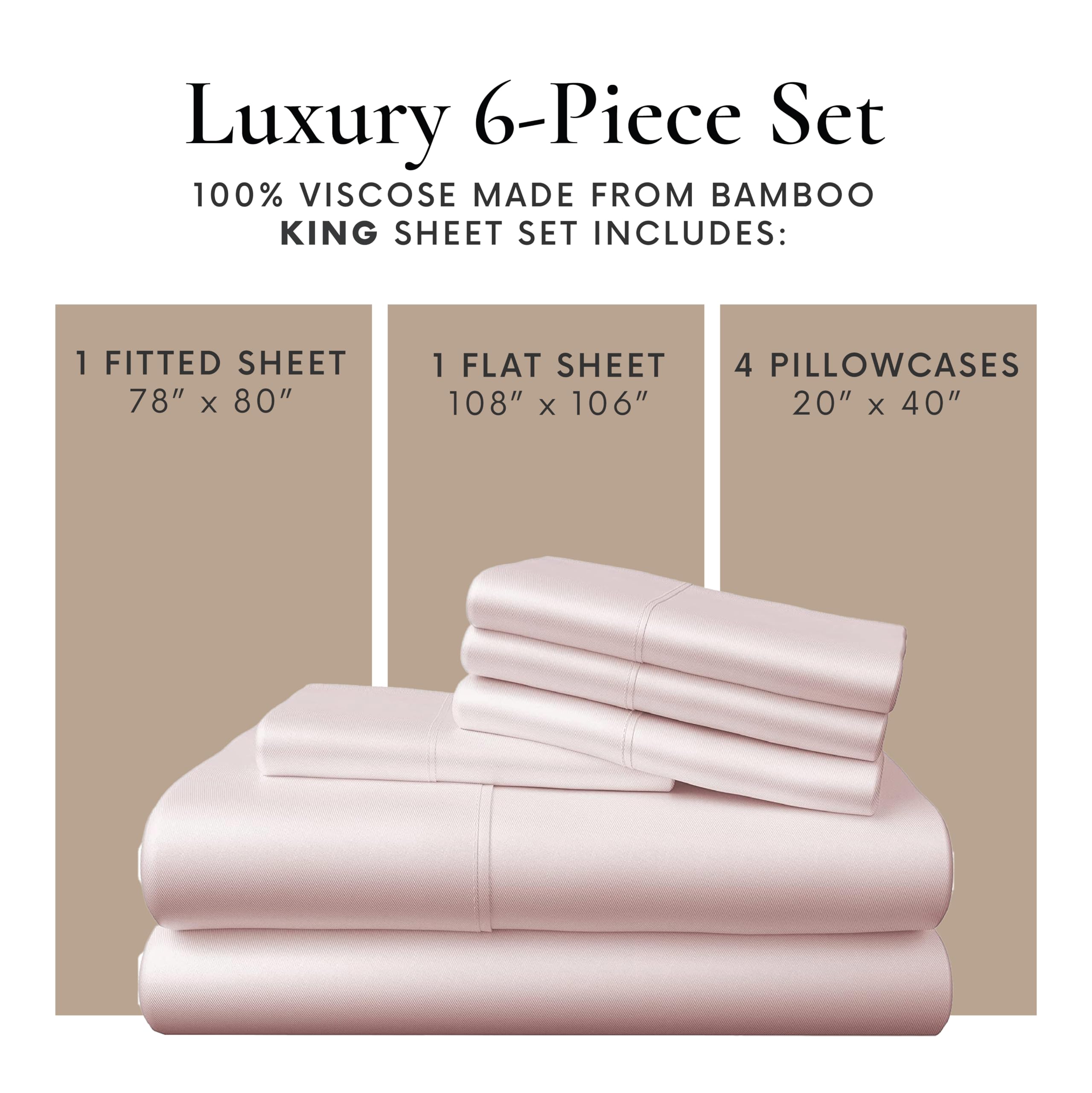 6 Piece King Size Sheets Set - 100% Viscose Made From Bamboo Sheets King