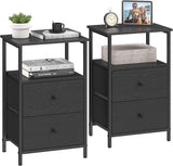 Nightstand, 24-Inch Tall Side Table with 2 Fabric Drawers and Storage Shelf