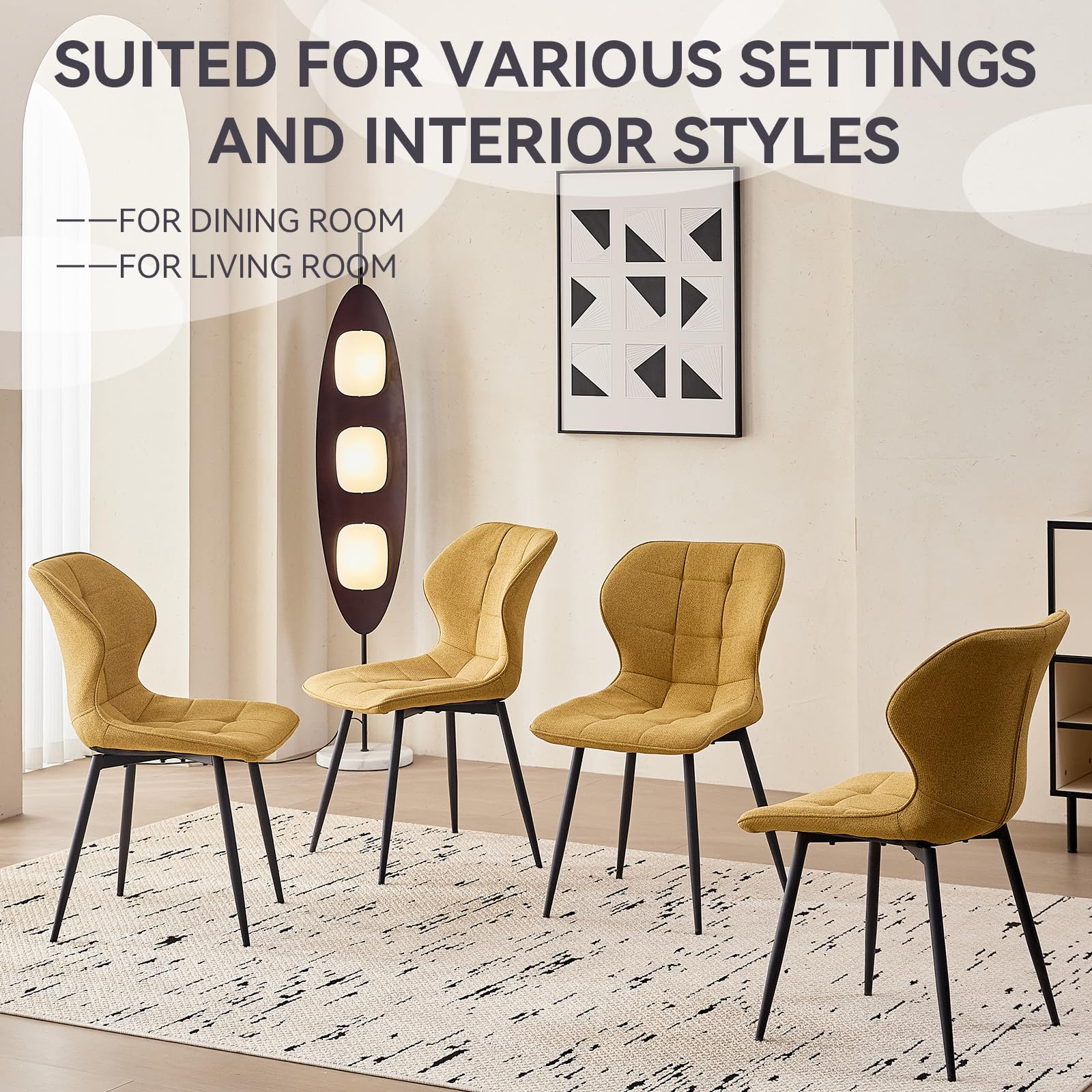 Modern Upholstered Dining Chairs Set of 4 - Water Resistant Fabric with Metal Legs
