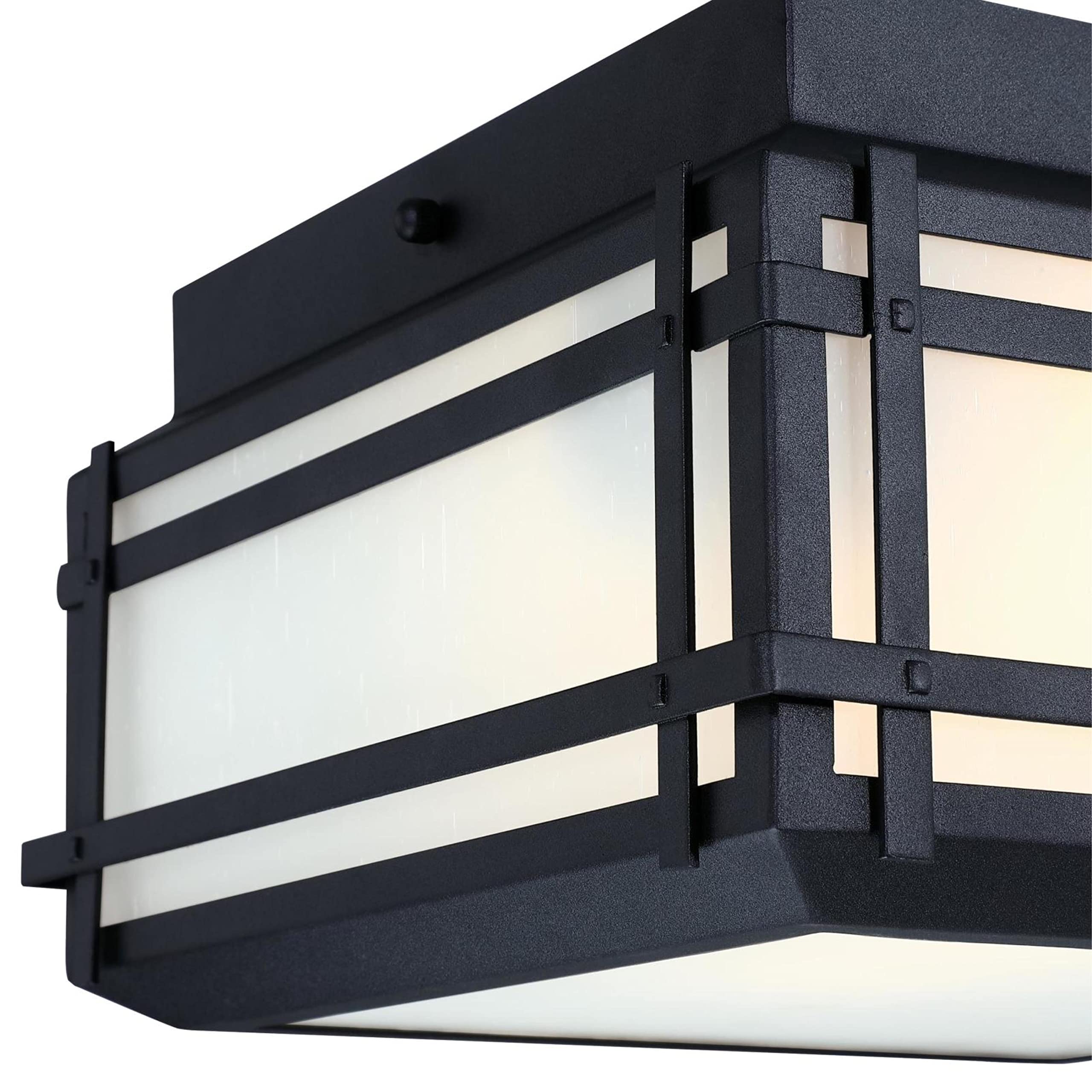 Devyn Two Light Flush Mount Ceiling Fixture - Textured Black with Frosted Seeded Glass