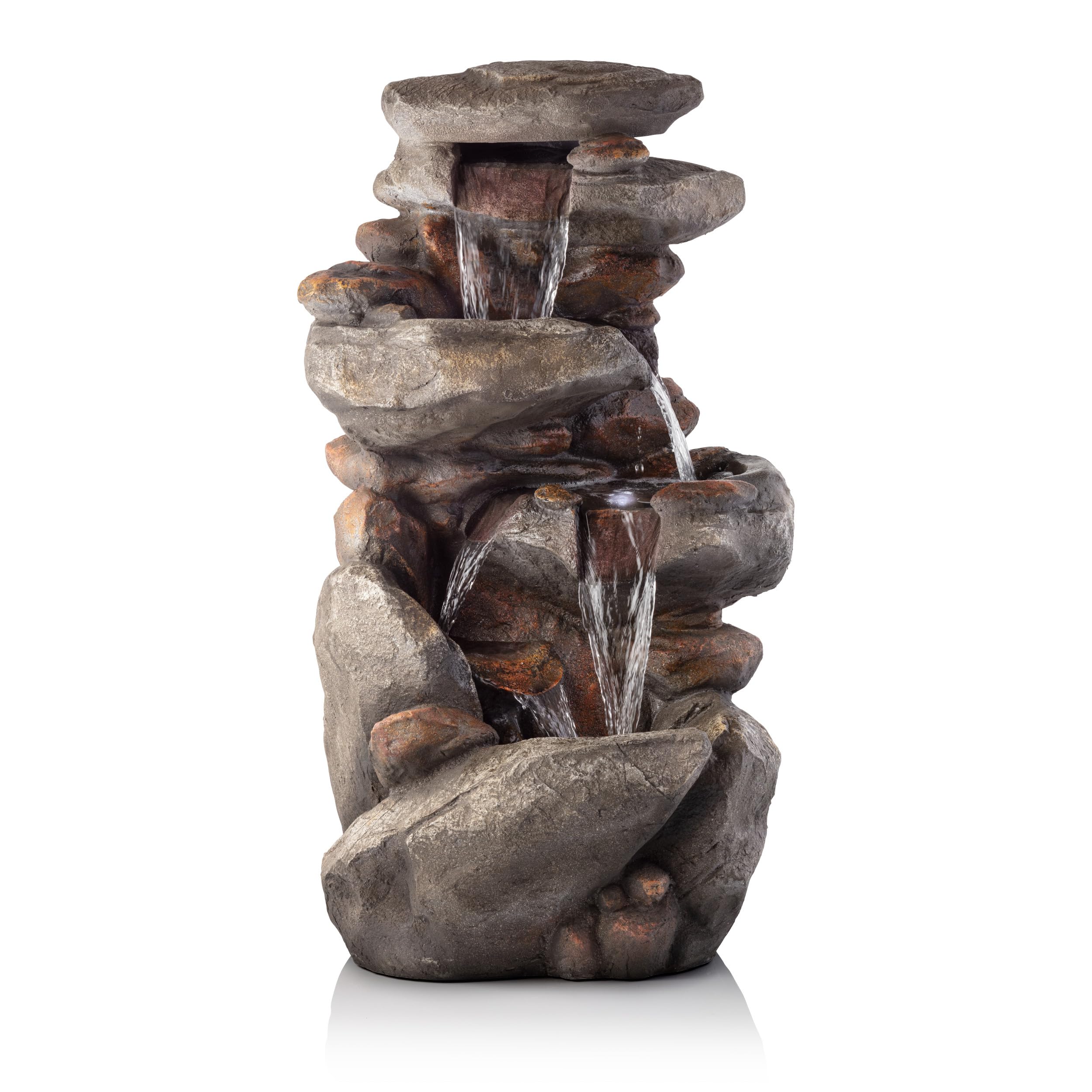 WIN316 Outdoor Floor 4 Tiered Rock Water Fountain for Garden, Patio, Yard with Natural