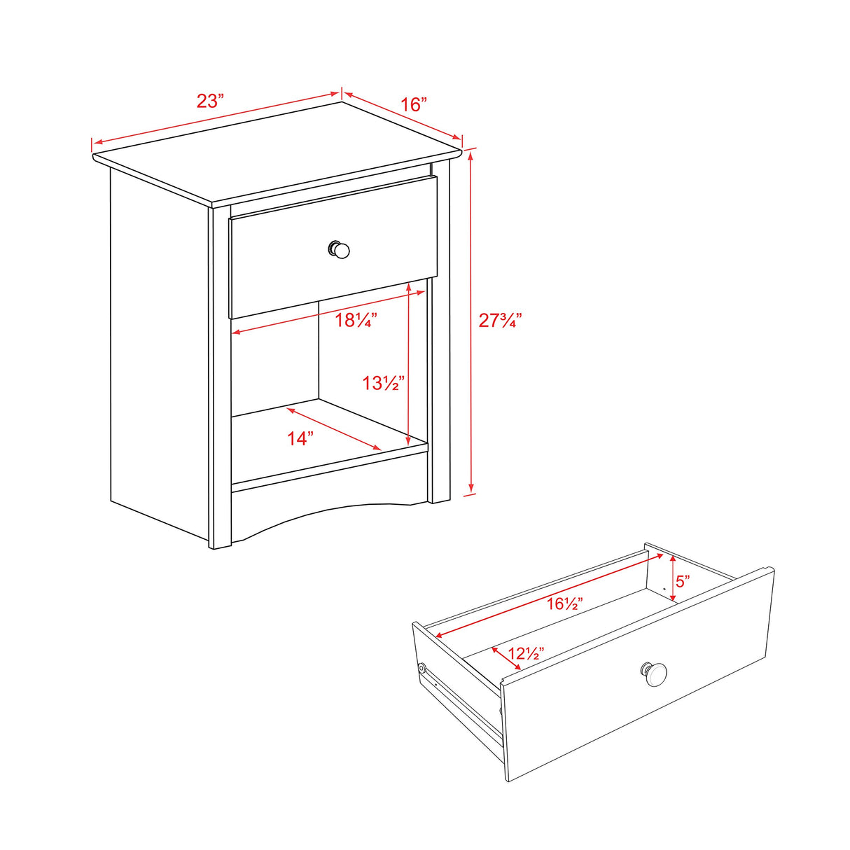 Sonoma Traditional Tall Nightstand Side Table with 1 Drawer and Open Shelf,