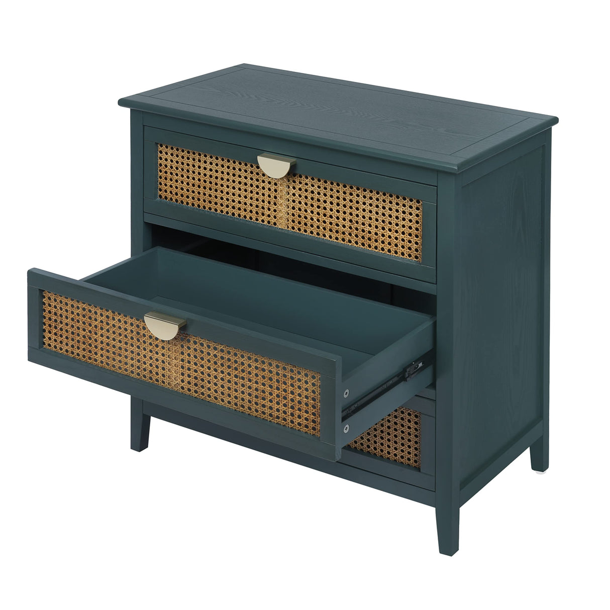 Rustic Nightstand Bedside Table with 3 Mesh Rattan Drawers, Entryway Chest of Drawers
