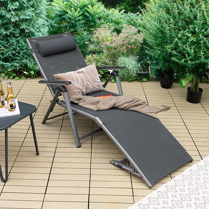 2PCS Outdoor Aluminum Chaise Lounge Chair, Patio Folding Chaise