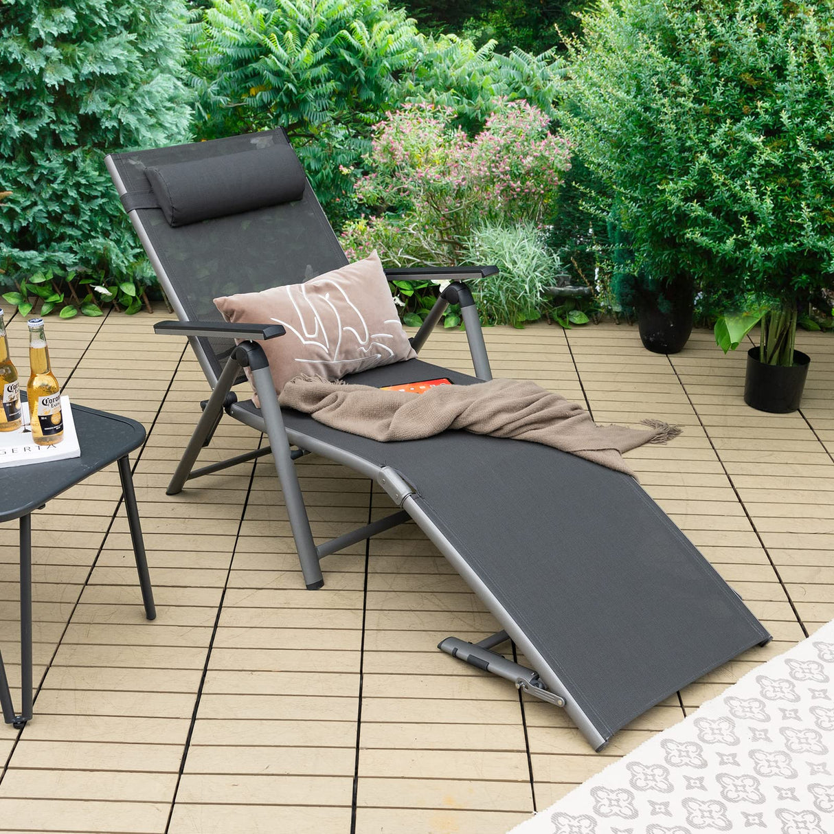 2PCS Outdoor Aluminum Chaise Lounge Chair, Patio Folding Chaise