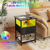 LED Nightstands set of 2 with Charging Station, Bedside Tables with USB Ports and Outlets