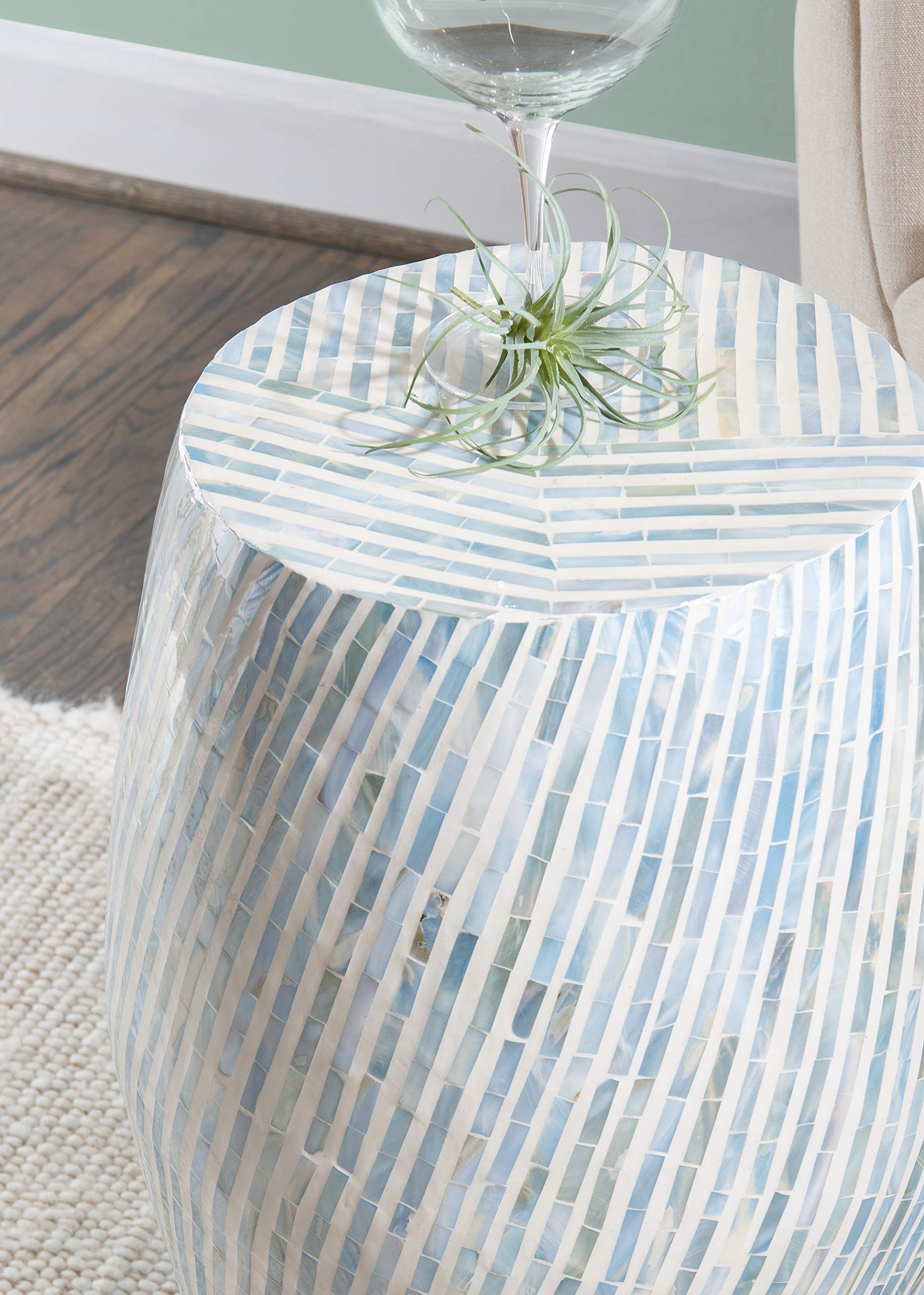 Ivory and Blue Capiz Drum Tylin Accent Table