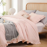 California King Comforter Set Beige Ruffle Comforter 3PCS Soft Fluffy Boho Comforter