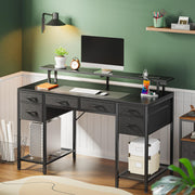 Computer Desk with Power Outlets and LED Lights, 47 Inch Gaming Desk with 6 Drawers