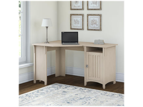 Salinas 55 Inch W Corner Desk with Storage Cabinet, Antique White (SAD155AW-03)