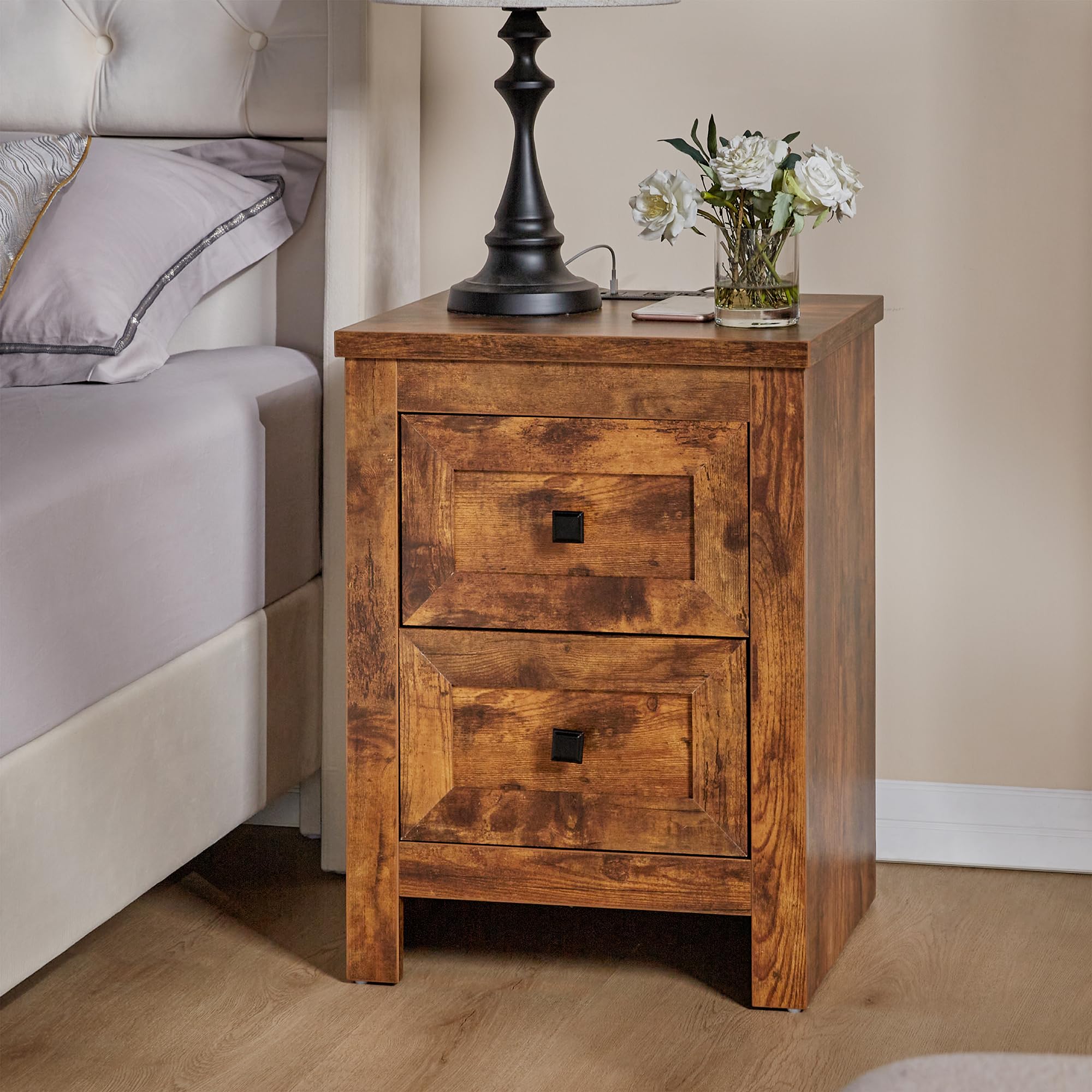 Nightstand Set of 2 with Charging Station