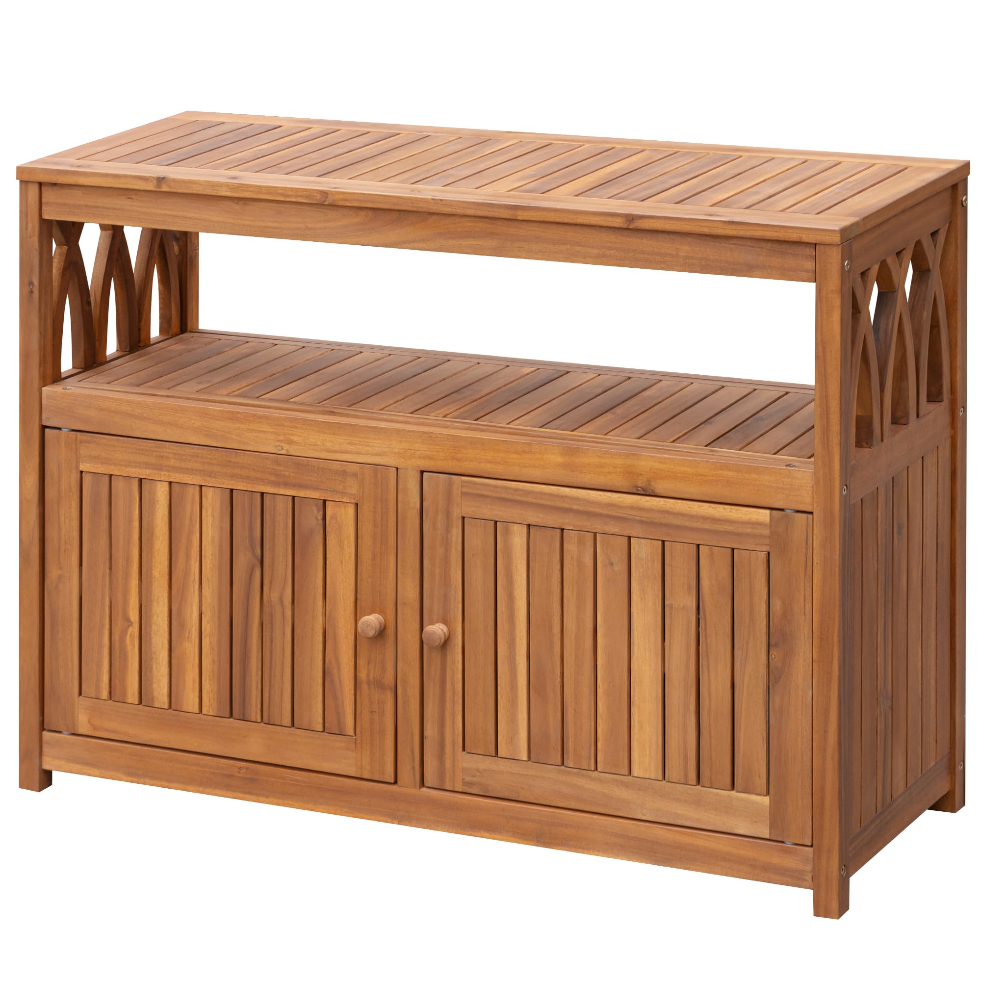 2-Tier Outdoor Storage Cabinet in Acacia Wood, with 2 Magnetic Doors, for Garden