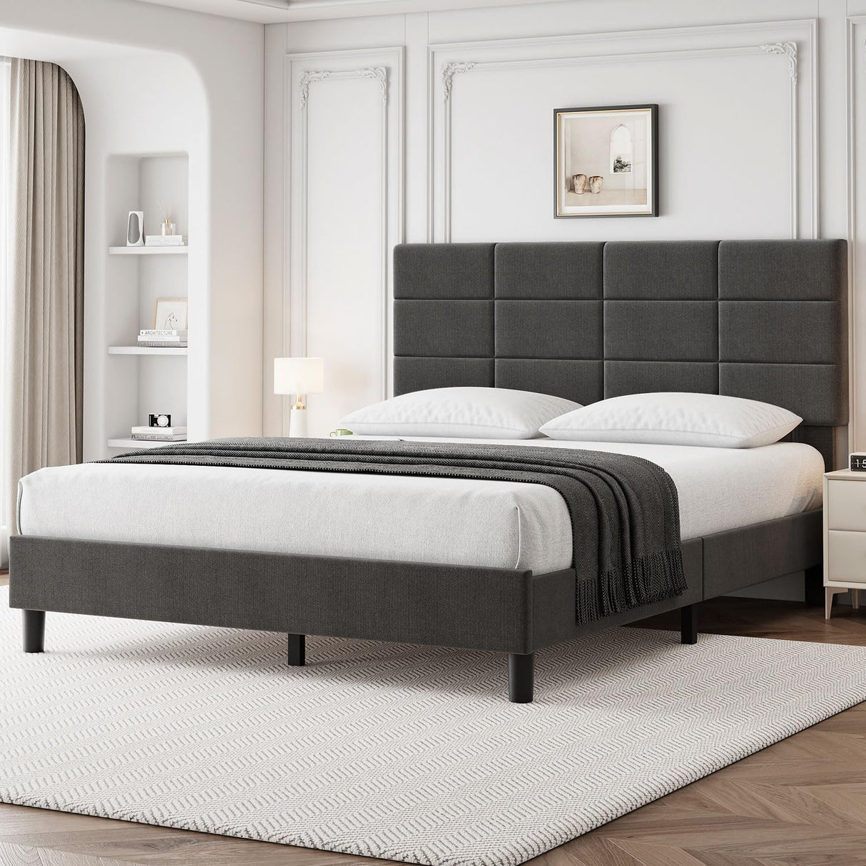 Queen Size Bed Frame with Upholstered Headboard Queen Bed Frame Platform,