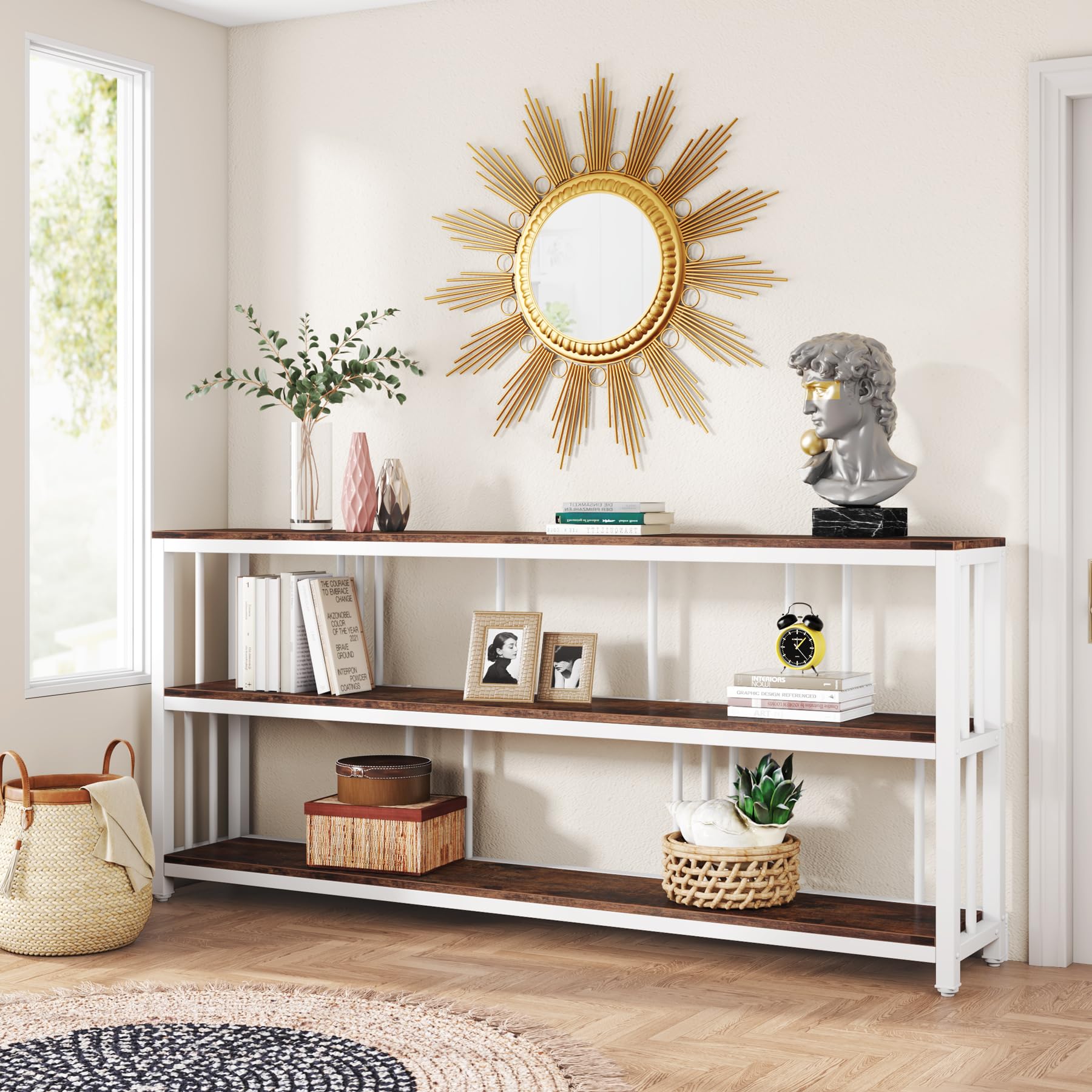 71" Industrial Console Table, 3 Tiers Sofa Table, Narrow Long Sofa Table