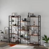 Triple 4 Tier Bookshelf, Industrial Bookcase with 11 Open Display Shelves Wide Book Shelf