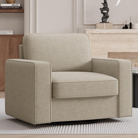 Swivel Accent Chair, Cozy Linen Reading Chair for Adults, Comfy Single Sofa Chair