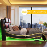LED Full Size Bed Frame with Faux Leather Headboard