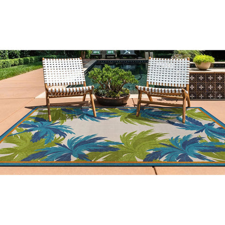 Tropical Floral Border Non-Shedding Outdoor Rugs for Deck,Patio,Backyard Indoor/Outdoor