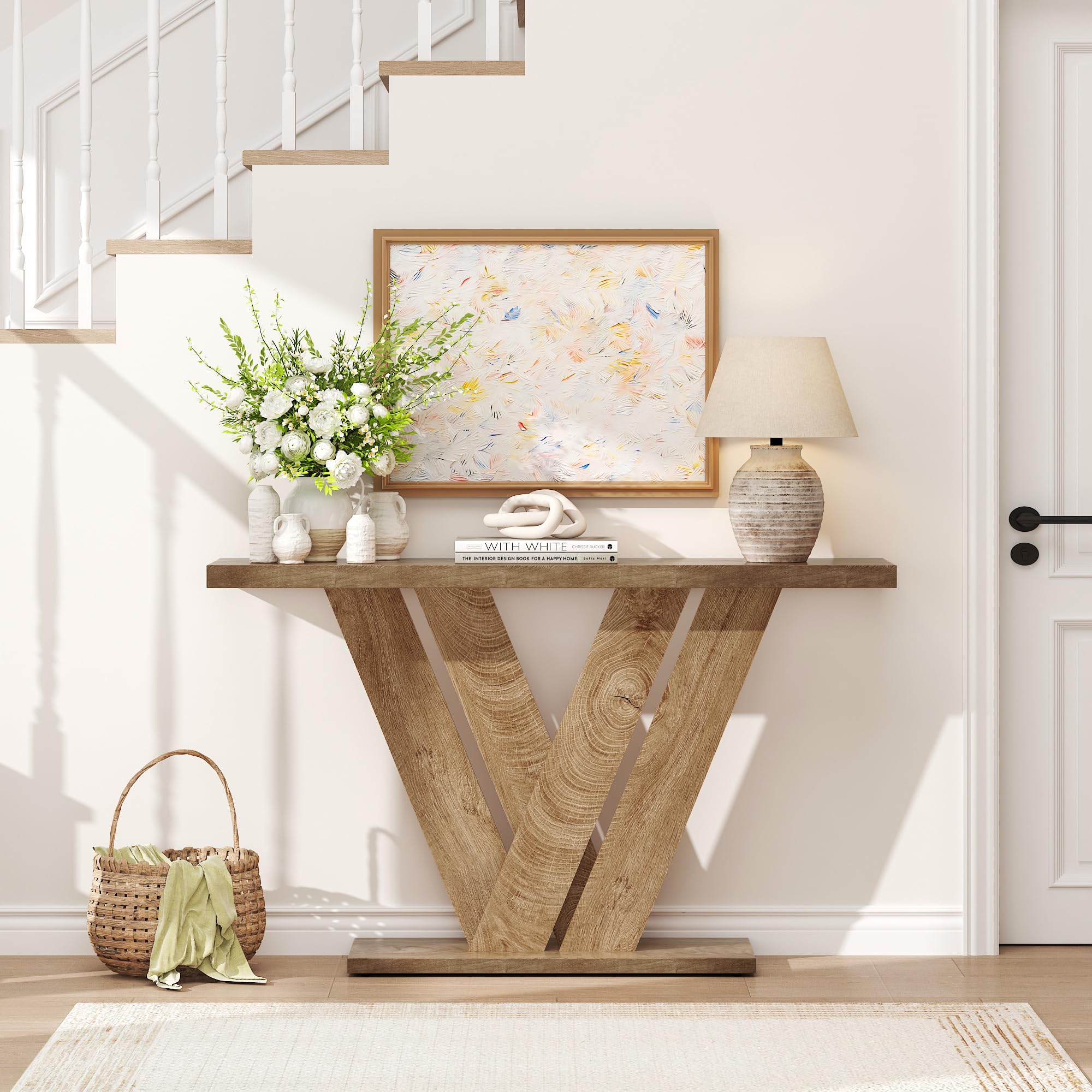 51-Inch Farmhouse Console Table with V-Shaped Design