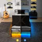 Twin Gaming Bed Frame with LED Lights & Rotating TV Mount