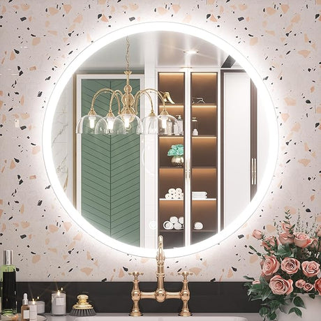 36 Inch LED Round Mirror for Bathroom with Lights Frontlit 3 Color Temperature Lights