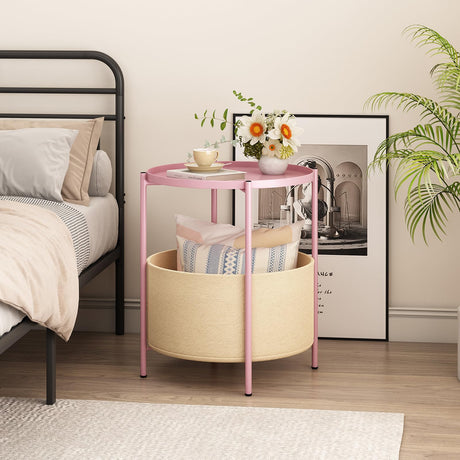 Round Side Table, Bedside Table, Pink Nightstand, Metal Side Table