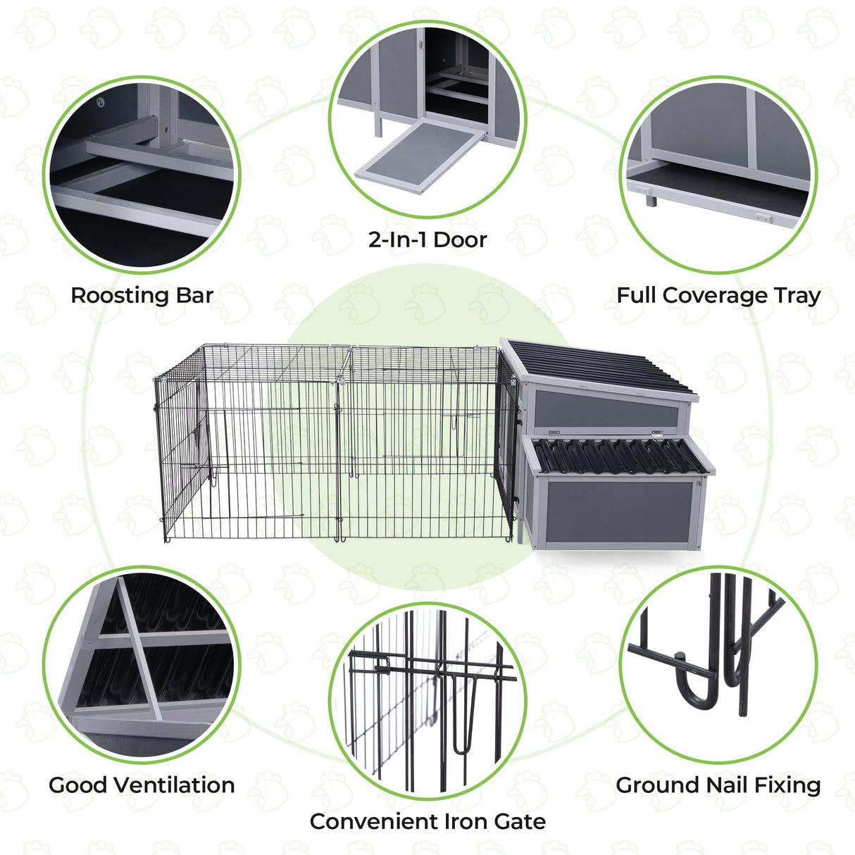 Wooden 56" Chicken Coop with 6 Nesting Boxes, Outdoor Chicken Cage Large